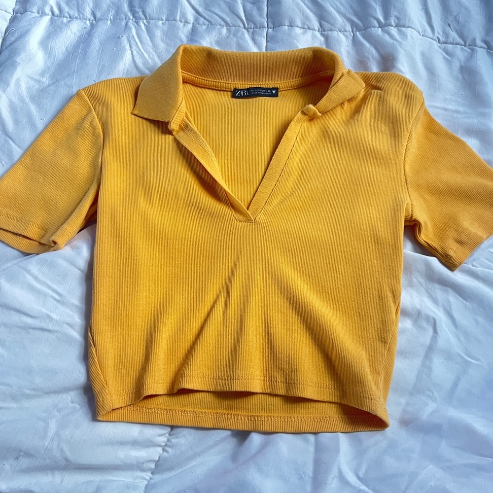 ZARA Yellow V Neck Crop Top
